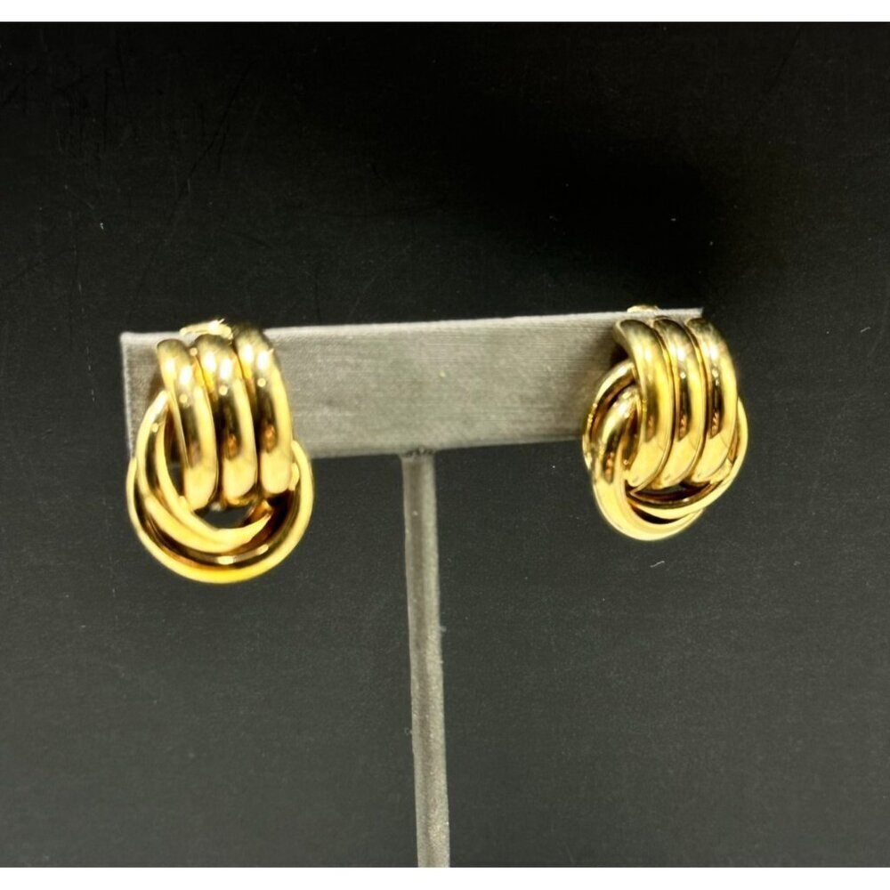 3/$30 Vintage Gold Tone Triple Loop Knot Clip On Earrings Chunky Statement